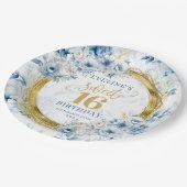 Schöne Sweet 16 Dusty Blue Gold Glitzer Teller (Schrägansicht)