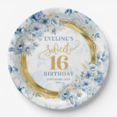 Schöne Sweet 16 Dusty Blue Gold Glitzer Teller (Vorderseite)