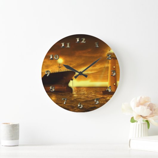 Schöne Szene mit Leuchtturm Große Wanduhr (Zuhause)