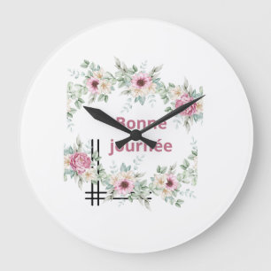 Schöne Tagesblumen-Wanduhr – Elegante rosa Blüten Große Wanduhr