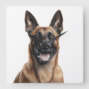 SCHÖNE TAN & SCHWARZ BELGIEN MALINOIS HUND QUADRATISCHE WANDUHR
