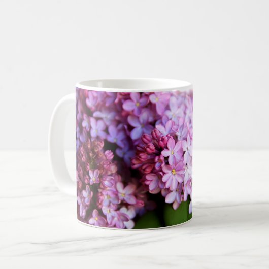 Schöne Tasse 11 oz mit lila Kunstwerken (Vorderseite Links)