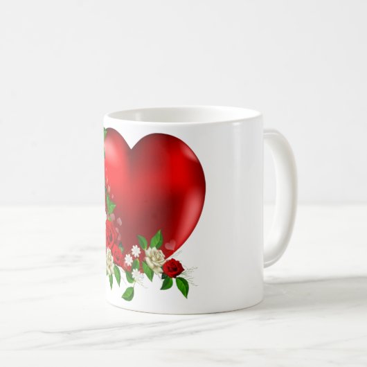 Schöne Tasse mit Blume & Herzdruck (VorderseiteRechts)