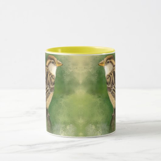 Schöne Tasse mit Little Sparrow - Malerei (Zentrum)