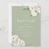 Schöne Taufe aus Weiß und Grün Einladung (Vorderseite)