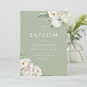 Schöne Taufe aus Weiß und Grün Einladung (Stehend Vorderseite)
