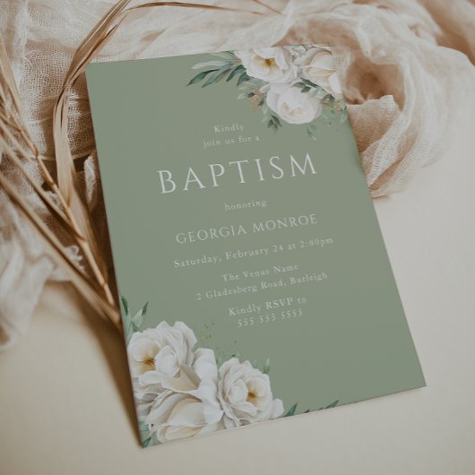 Schöne Taufe aus Weiß und Grün Einladung