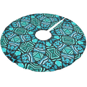 Schöne Teal Aqua Türkis Ethnische Mosaik Kunst Polyester Weihnachtsbaumdecke