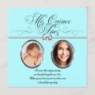 Schöne Tealblaue Foto-Quinceanera Einladung