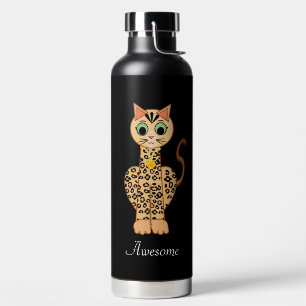Schöne Tigerkatze auf schwarz Trinkflasche