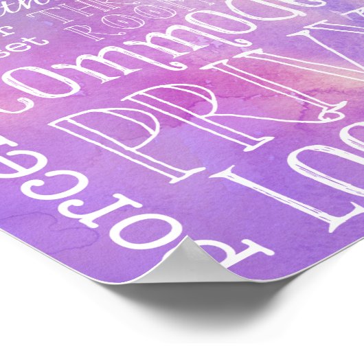 Schöne Toilette Lila Rosa Aquarellbad Zeichen Poster (Ecke)