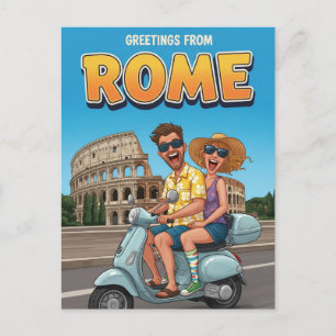 Schöne Touristen auf Vespa in Rom Italien Postkart Postkarte