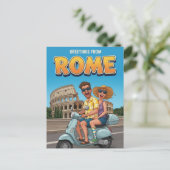 Schöne Touristen auf Vespa in Rom Italien Postkart Postkarte (Stehend Vorderseite)
