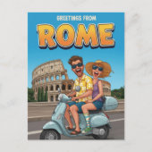 Schöne Touristen auf Vespa in Rom Italien Postkart Postkarte (Vorderseite)