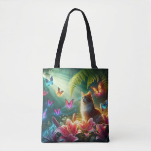 Schöne träumerische Schmetterlinge & Katze Tasche
