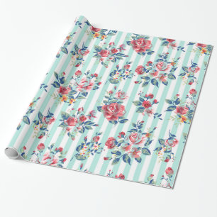 Schöne trendige Mädchen Vintage blaue Streifen Ros Geschenkpapier