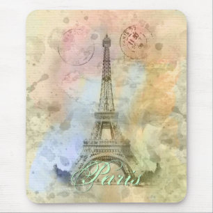 Schöne trendige Mädchen Vintage Eiffelturm Frankre Mousepad