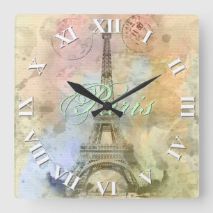Schöne trendige Mädchen Vintage Eiffelturm Frankre Quadratische Wanduhr