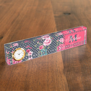 Schöne trendige, mädchenhaft Vintage Monogramm-Ros Namensplakette