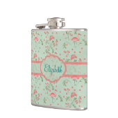 Schöne trendige Vintage Blumen- und Flamingovögel Flachmann (Links)