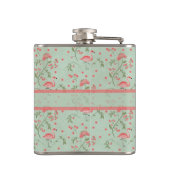 Schöne trendige Vintage Blumen- und Flamingovögel Flachmann (Rückseite)