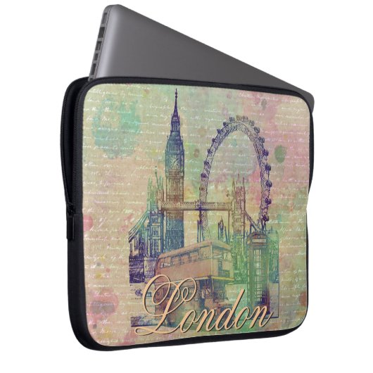 Schöne trendige Vintage Londoner Sehenswürdigkeite Laptopschutzhülle (Vorne Rechts)