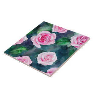 Schöne trendige Wasserfarbe rosa Rosen Kollektion Fliese