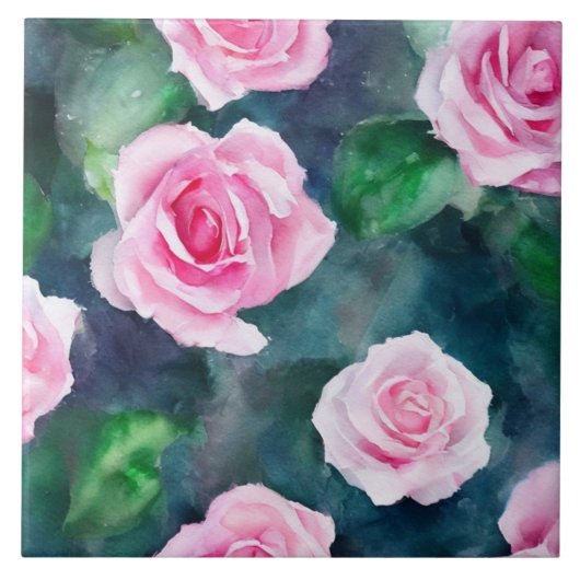 Schöne trendy Wasserfarbe Rosen Sammlung Fliese (Vorderseite)