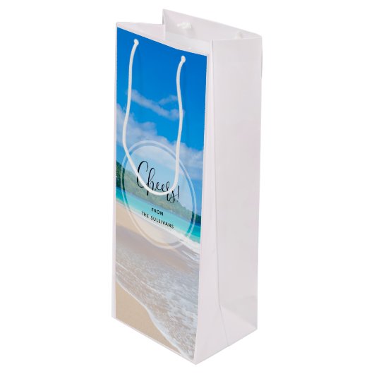 Schöne Tropical Destination Landschaftlich Beach C Geschenktüte Für Weinflaschen (Vorderseite Schrägansicht)