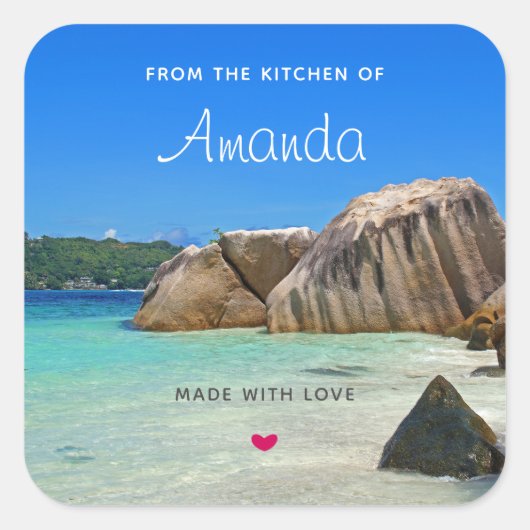 Schöne Tropical Sea Rocky Coastline Küche Quadratischer Aufkleber (Vorderseite)