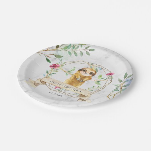 Schöne Tropical Sloth Babydusche Pappteller (Schrägansicht)