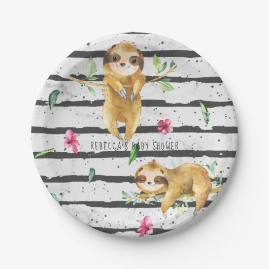 Schöne Tropical Sloth Babydusche Pappteller (Vorderseite)