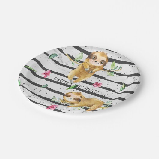 Schöne Tropical Sloth Babydusche Pappteller (Schrägansicht)