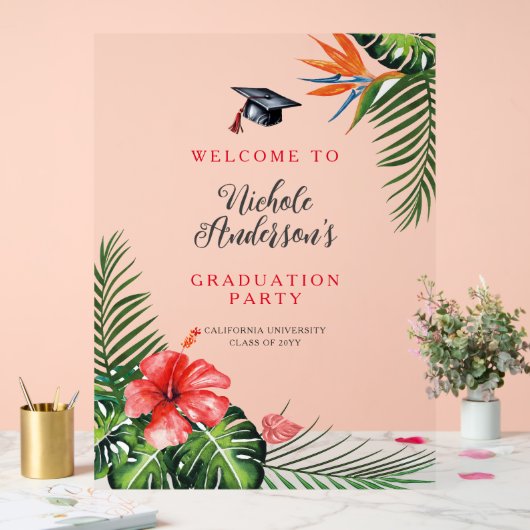 Schöne Tropical Themed Abschluss Begrüßungszeichen Acrylschild (Hochzeit)