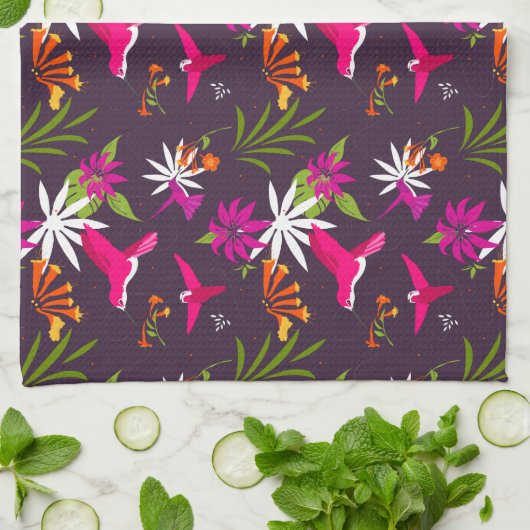 Schöne tropische Blätter und Hummingbirds Muster Geschirrtuch (Gefaltet)