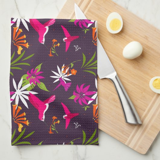 Schöne tropische Blätter und Hummingbirds Muster Geschirrtuch (Viertel Falte)