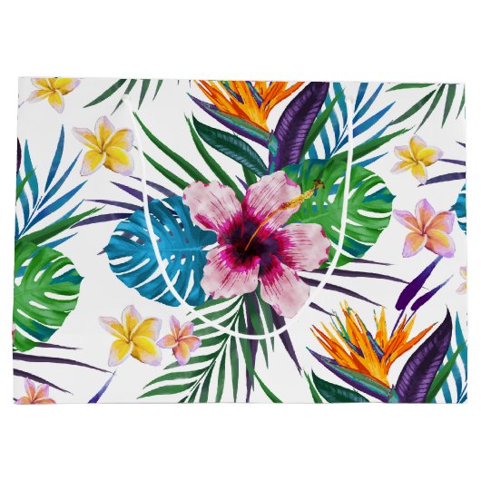 Schöne tropische Blumenfarben Wasserfarben Große Geschenktüte (Rückseite)
