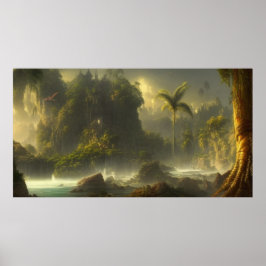 Schöne tropische Dschungelpalmen und Fluss 2 Poster