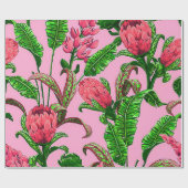 Schöne tropische grüne Blätter mit roten Blume | Geschenkpapier (Flach)