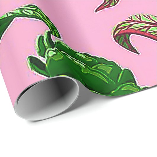 Schöne tropische grüne Blätter mit roten Blume | Geschenkpapier (Rolleneckpunkt)