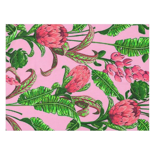 Schöne tropische grüne Blätter mit roten Blume | Tischdecke (Vorderseite (Horizontal))