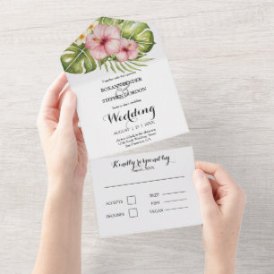 Schöne tropische Hibiskus-Hochzeitseinladung All In One Einladung