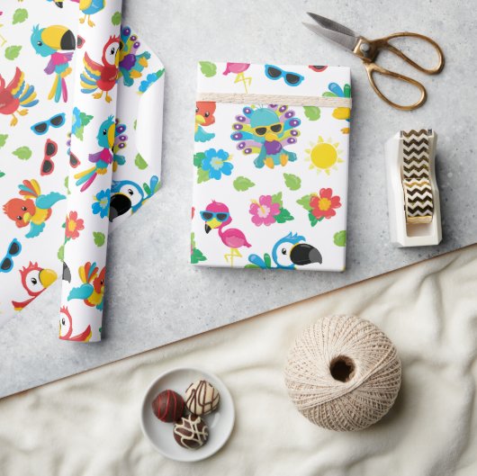 Schöne tropische Vögel farbenfrohe Paradies Muster Geschenkpapier (Kunsthandwerk)