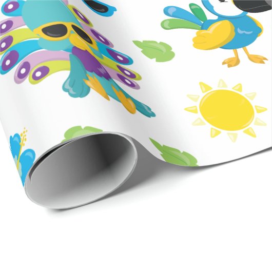 Schöne tropische Vögel farbenfrohe Paradies Muster Geschenkpapier (Rolleneckpunkt)