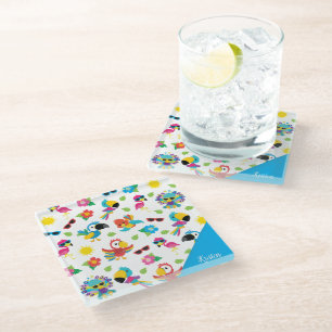 Schöne tropische Vögel farbenfrohe Paradies Muster Glasuntersetzer