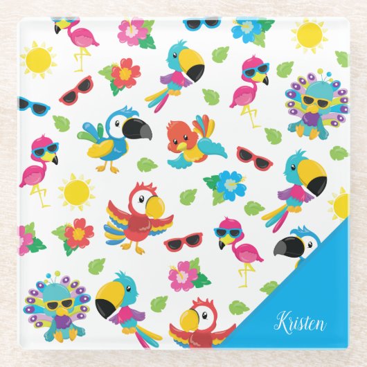 Schöne tropische Vögel farbenfrohe Paradies Muster Glasuntersetzer (Vorderseite)