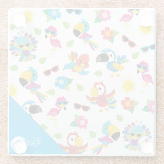 Schöne tropische Vögel farbenfrohe Paradies Muster Glasuntersetzer (Rückseite)