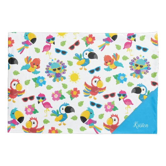 Schöne tropische Vögel farbenfrohe Paradies Muster Kissenbezug (Rückseite)