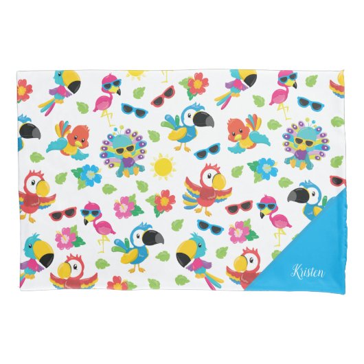 Schöne tropische Vögel farbenfrohe Paradies Muster Kissenbezug (Vorderseite)