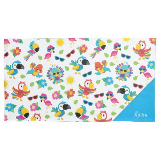 Schöne tropische Vögel farbenfrohe Paradies Muster Kissenbezug (Vorderseite)